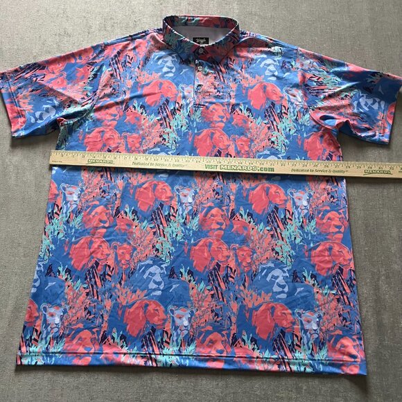 Waggle Polo Shirt Men 3XL Blue Lion Jungle AOP Performance Golf Stretch Tech - Picture 6 of 7